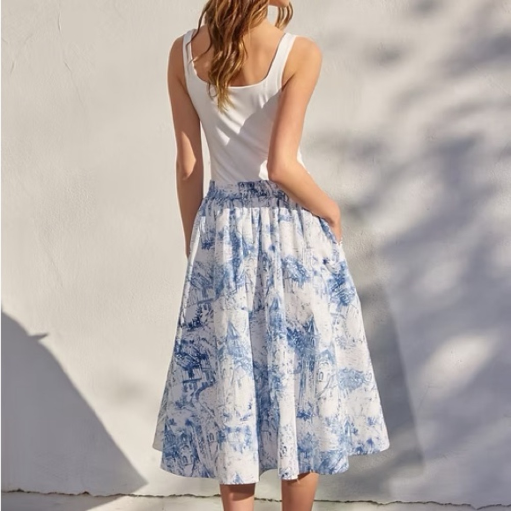 Blue & White Toile Print Midi Skirt - Picture 4 of 6